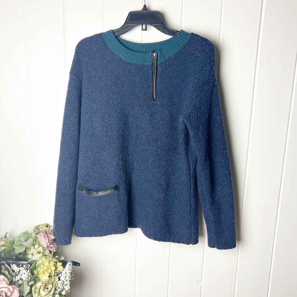 Lisa Todd Navy Blue Textured Wool Blend Asymmetrical Sweater - size L